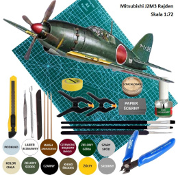 MODEL SAMOLOTU Mitsubishi J2M3 RAJDEN Jack + mata, podkład modelarski, klej modelarski, farba akrylowa do modeli, lakier, wash..