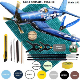 MODEL do sklejania F4U Corsair, samolot lotnictwa marynarki wojennej USA, mata, klej, pędzelki, farby..... ZESTAW STARTOWY