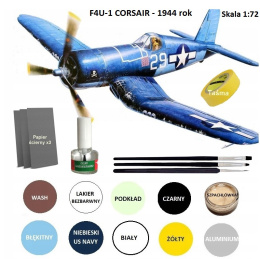 MODEL do sklejania F4U Corsair, samolot lotnictwa marynarki wojennej USA, klej, pędzelki, podkład, farby..... ZESTAW STARTOWY