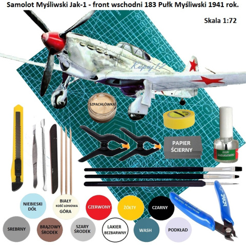 MODEL plastikowego samolotu do sklejania Jak-1 + mata samogojąca modelarska A3, klej , pędzelki , farby.. DUŻY ZESTAW STARTOWY. MODEL plastikowego samolotu do sklejania Jak-1 + mata samogojąca modelarska A3, klej , pędzelki , farby.. DUŻY ZESTAW STARTOWY.