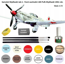 MODEL plastikowego samolotu do sklejania Jak-1 + klej modelarski, pędzelki modelarskie, podkład, farby, lakier..ZESTAW STARTOWY.