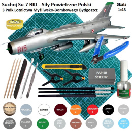 MODEL radzieckiego samolotu odrzutowego SUCHOJ SU-7 BKL + mata A3, klej, podkład, farba modelarska,.. ZESTAW STARTOWY MODELARZA