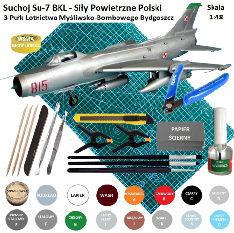 MODEL radzieckiego samolotu odrzutowego SUCHOJ SU-7 BKL + mata A3, klej, podkład, farba modelarska,.. ZESTAW STARTOWY MODELARZA MODEL radzieckiego samolotu odrzutowego SUCHOJ SU-7 BKL + mata A3, klej, podkład, farba modelarska,.. ZESTAW STARTOWY MODELARZA