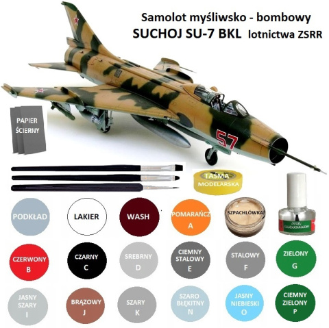 MODEL samolotu odrzutowego SUCHOJ SU-7 BKL + klej, pędzelki, farby, podkład, lakier, wash... ZESTAW DLA MODELARZA MODEL samolotu odrzutowego SUCHOJ SU-7 BKL + klej, pędzelki, farby, podkład, lakier, wash... ZESTAW DLA MODELARZA