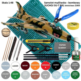 MODEL samolotu odrzutowego SUCHOJ SU-7 BKL + mata modelarska samogojąca A3, farby, podkład, lakier, wash... ZESTAW DLA MODELARZA