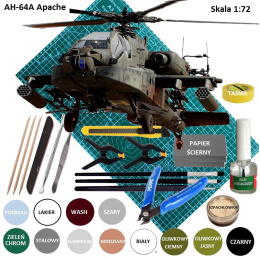 MODEL śmigłowca helikoptera Apache AH-64A + mata modelarska A3, klej do modeli, pędzelki, farby... ZESTAW MODELARSKI NA START
