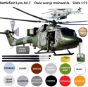 MODEL śmigłowca, helikoptera do sklejania BATTLEFIELD LYNX AH.7 + klej, podkład, farby.... Zestaw początkującego modelarza.