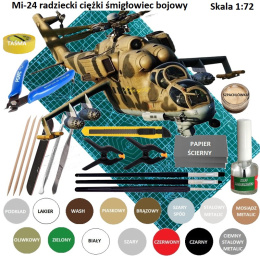 MODEL śmigłowca, helikoptera do sklejania Mi-24, mata modelarska samogojąca A3, farby modelarskie, klej.... Zestaw dla modelarza