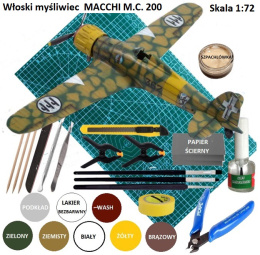 MODEL włoskiego samolotu do sklejania MACCHI M.C. 200 + mata, klej, podkład, farba do modeli, , lakier, wash do modeli....