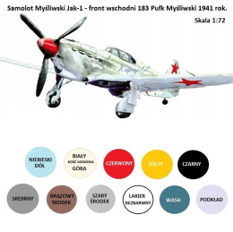 MODEL plastikowego samolotu do sklejania Jak-1 + podkład, farby, lakier...