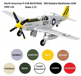 MODEL plastikowy do sklejania P-51B MUSTANG + podkład, farby do modeli, lakier, wasch modelarski do imitacji zabrudzeń..