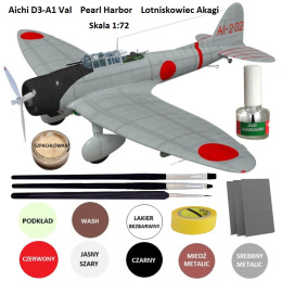 Model samolotu AICHI D3-AI Pearl Harbor + farb, klej modelarski, pędzelki do modeli, taśma ... STARTOWY ZESTAW DLA MODELARZA
