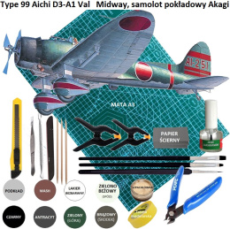 Model samolotu AICHI D3-AI VAL Midway + mata, klej, pędzle modelarskie, taśma, podkład, farby.... ZESTAW NA START DLA MODELARZA