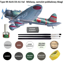 Model samolotu AICHI D3-AI VAL Midway +klej, pędzle modelarskie, taśma, podkład, farby.... ZESTAW NA START DLA MODELARZA