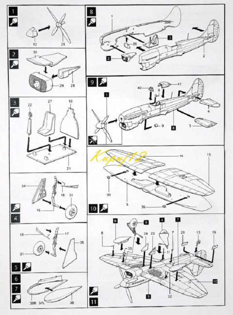 Model samolotu Hawker Tempest Mk.V + podkład, farby, lakier, wash Model samolotu Hawker Tempest Mk.V + podkład, farby, lakier, wash