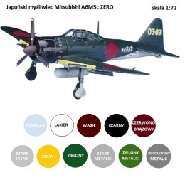 Model samolotu Mitsubishi Zero + podkład, farby, lakier, pedzelki +.........
