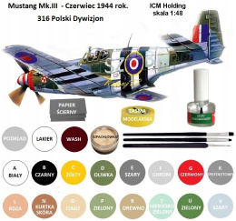 MODEL samolot do sklejania MUSTANG Mk. III Zestaw: farby, klej, pędzelki