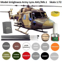 PLASTIKOWY MODEL do sklejania śmigłowiec, helikopter ARMY LYNX AH1/Mk.1 farby do modeli, klej, pędzle .... ZESTAW skala 1:72