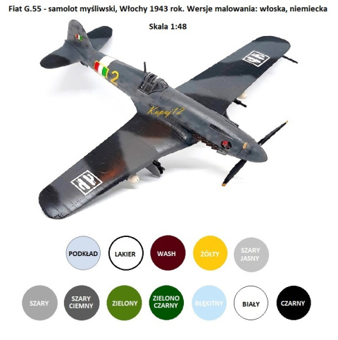 PLASTIKOWY MODEL samolotu do sklejania Fiat G.55 + farby, podkład do modeli, lakier do modeli... ZESTAW dla modelarza na start PLASTIKOWY MODEL samolotu do sklejania Fiat G.55 + farby, podkład do modeli, lakier do modeli... ZESTAW dla modelarza na start