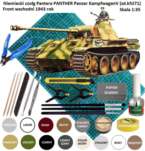 MODEL czołg do sklejania Pantera Panzer PANTHER A + mata samogojąca do cięcia A3, klej, farby akrylowe do plastikowych modeli... MODEL czołg do sklejania Pantera Panzer PANTHER A + mata samogojąca do cięcia A3, klej, farby akrylowe do plastikowych modeli...