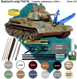 MODEL plastikowego czołgu Tank T34/76 + mata do cięcia A3, klej, podkład, lakier, farba akrylowa modelarska, pędzelki....