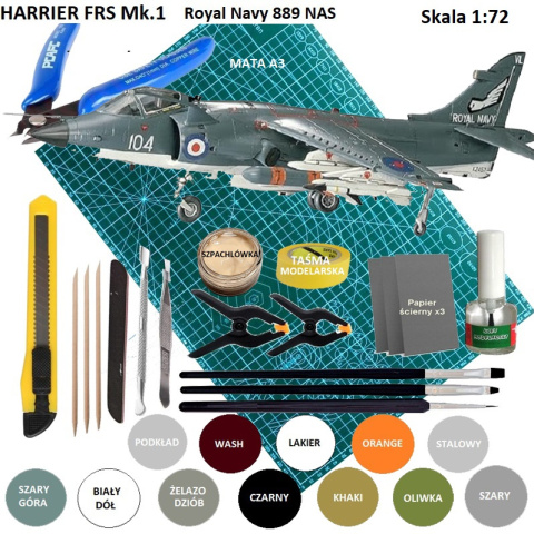 MODEL plastikowego samolotu do sklejania Sea Harrier FRS Mk1. Zestaw - mata, podkład , farby akrylowe do modeli, pędzle .... MODEL plastikowego samolotu do sklejania Sea Harrier FRS Mk1. Zestaw - mata, podkład , farby akrylowe do modeli, pędzle ....