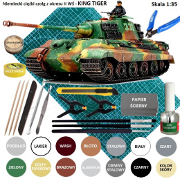 MODEL plastikowy do sklejania czołg Panzer Kampfwagen VI Tiger II King Tiger, Tygrys Królewski, skala 1:35, mata, klej, farby...