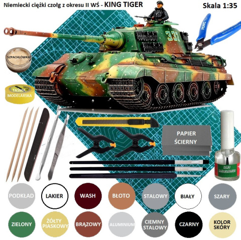 MODEL plastikowy do sklejania czołg Panzer Kampfwagen VI Tiger II King Tiger, Tygrys Królewski, skala 1:35, mata, klej, farby... MODEL plastikowy do sklejania czołg Panzer Kampfwagen VI Tiger II King Tiger, Tygrys Królewski, skala 1:35, mata, klej, farby...