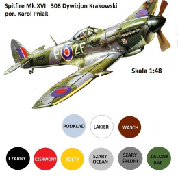 MODEL plastikowy samolot SPITFIRE Mk.XVI Polski Dywizjon 308 + farba modelarska, podklad modelarski, lakier do modeli, wash....