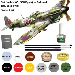 MODEL plastikowy samolot SPITFIRE Mk.XVI Polski Dywizjon 308 + klej do modeli, farba modelarska, pędzlel, lakier do modeli,...