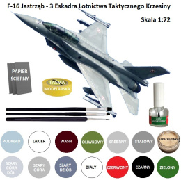 MODEL plastikowy samolot do sklejania F-16 Jastrząb, polska wersja +klej, podkład do modeli, farba do modeli, ZESTAW NA START...