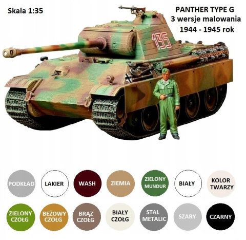 MODEL Czołgu do sklejania Panthera Tank Panther Type G + podkład, lakier, farby, wash do zabrudzeń, ziemia .... Skala 1:35 MODEL Czołgu do sklejania Panthera Tank Panther Type G + podkład, lakier, farby, wash do zabrudzeń, ziemia .... Skala 1:35