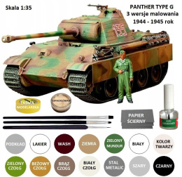 MODEL Czołgu do sklejania Panthera Tank Panther Type G + klej, podkład, lakier, farby, wash do zabrudzeń, ziemia .... Skala 1:35