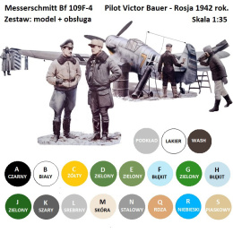 MODEL samolot Messerschmitt Bf 109F-4 z personelem 1:48 , zestaw farby akrylowe, podkład do modeli, lakier do modeli...