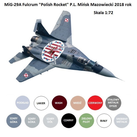 MODEL samolotu odrzutowego myśliwskiego MiG-29A Fulcrum "Polish Rocket" + podkład, farba , lakier, wash, ... ZESTAW MODEL samolotu odrzutowego myśliwskiego MiG-29A Fulcrum "Polish Rocket" + podkład, farba , lakier, wash, ... ZESTAW