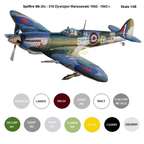 MODEL plastikowego samolotu do sklejania Spitfire Mk.IXc Polski 316 Dywizjon Warszawski, skala 1:48 + podkład, lakier, farby MODEL plastikowego samolotu do sklejania Spitfire Mk.IXc Polski 316 Dywizjon Warszawski, skala 1:48 + podkład, lakier, farby