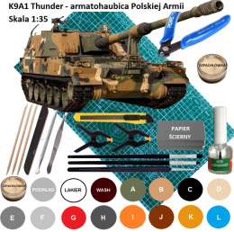 PLASTIKOWY MODEL do sklejania K9A1 Thunder Haubica samobieżna, armatohaubica Polska Armia + mata, farba modelarska, klej....