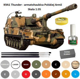PLASTIKOWY MODEL do sklejania K9A1 Thunder Haubica samobieżna, armatohaubica Polska Armia + aKrylowa farba modelarska, klej....