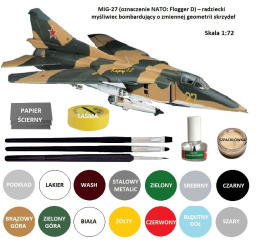 PLASTIKOWY MODEL samolot do sklejania MiG-27 FLOGGER D + farby do modeli, klej modelarski, zestaw farb modelarskich, , lakier...