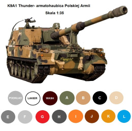 PLASTIKOWY MODEL do sklejania K9A1 Thunder Haubica samobieżna, armatohaubica Polska Armia + arylowa farba modelarska... Zestaw.