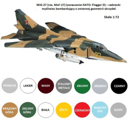 PLASTIKOWY MODEL samolot do sklejania MiG-27 FLOGGER D + farby do modeli, zestaw farb modelarskich, , lakier, wash