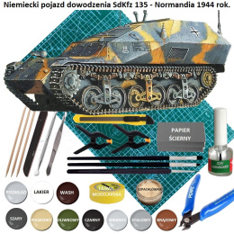 CZOŁG model plastikowy do sklejania niemiecki pojazd dowodzenia SdKfz 135 + mata, klej, farby modelarskie akrylowe, podkład...