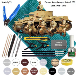 MODEL czołgu do sklejania Panzer Kampfwagen II Ausf. F/G +mata, klej do modeli, zestaw farb modelarskich akrylowych + podkład,..