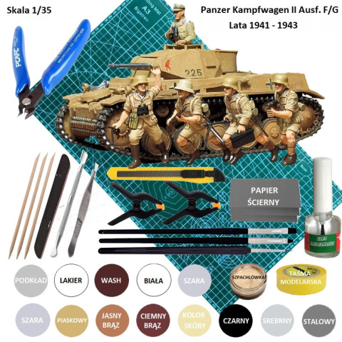 MODEL czołgu do sklejania Panzer Kampfwagen II Ausf. F/G +mata, klej do modeli, zestaw farb modelarskich akrylowych + podkład,.. MODEL czołgu do sklejania Panzer Kampfwagen II Ausf. F/G +mata, klej do modeli, zestaw farb modelarskich akrylowych + podkład,..