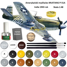 MODEL do sklejania amerykański samolot myśliwski P-51A Mustang + klej modelarski, farba akrylowa modelarska, podkład, lakier.