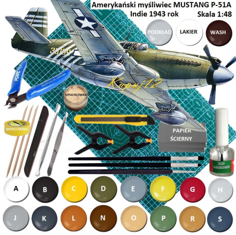MODEL do sklejania amerykański samolot myśliwski P-51A Mustang + mata A3, klej modelarski, farba modelarska, podkład, lakier... MODEL do sklejania amerykański samolot myśliwski P-51A Mustang + mata A3, klej modelarski, farba modelarska, podkład, lakier...