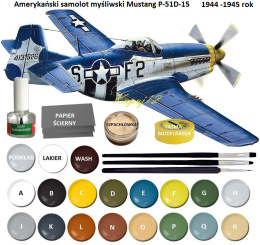 MODEL do sklejania amerykański samolot myśliwski P-51D-15 Mustang + klej, farby akrylowe modelarskie, wash, podkład, lakier.....