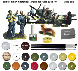 MODEL samolot Spitfire Mk.IX personelem 1:48 , klej, zestaw farba akrylowa modelarska, podkład do modeli, lakier, pędzelki....