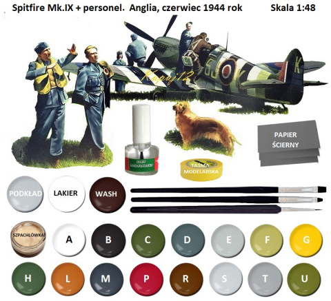 MODEL samolot Spitfire Mk.IX personelem 1:48 , klej, zestaw farba akrylowa modelarska, podkład do modeli, lakier, pędzelki.... MODEL samolot Spitfire Mk.IX personelem 1:48 , klej, zestaw farba akrylowa modelarska, podkład do modeli, lakier, pędzelki....