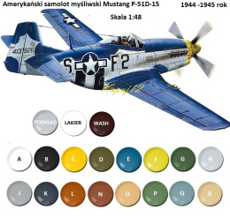 MODEL do sklejania amerykański samolot myśliwski P-51D-15 Mustang + farby akrylowe modelarskie, wash, podkład, lakier.....